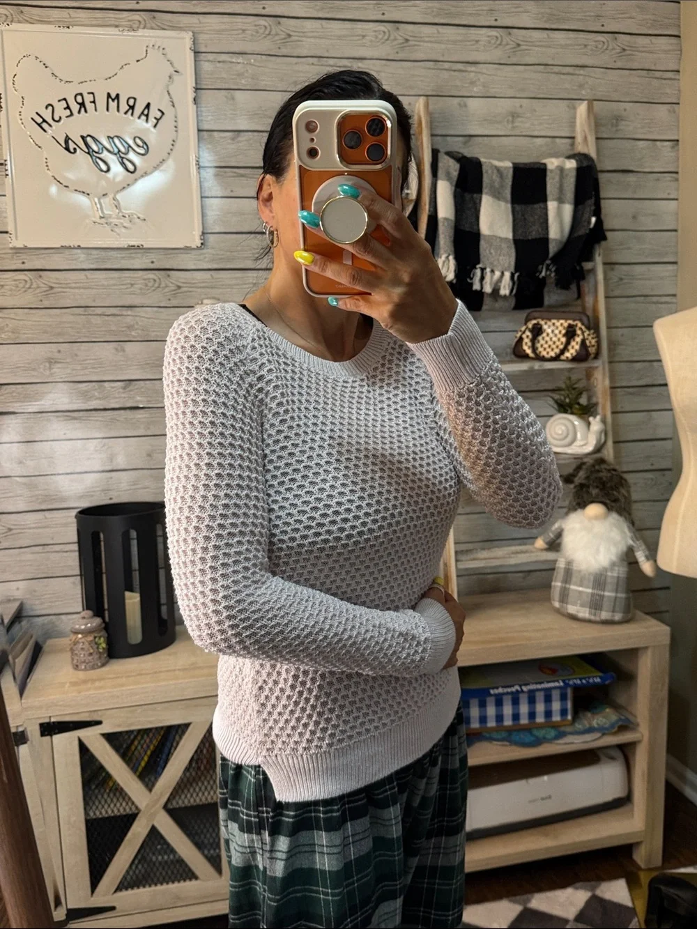 LOFT Women's Light Pink Textured Crewneck Sweater